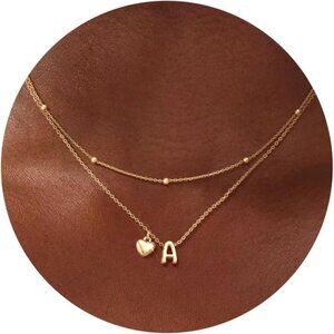 Gold Heart Letter Necklace for Women 14K Gold Plated Dainty Initial Pendant